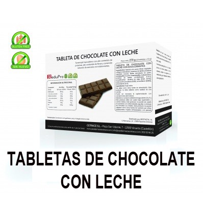 ReduPro Tabletas de chocolate con leche. CAJA CON 18 TABLETAS. 3 tabletas 1 ración