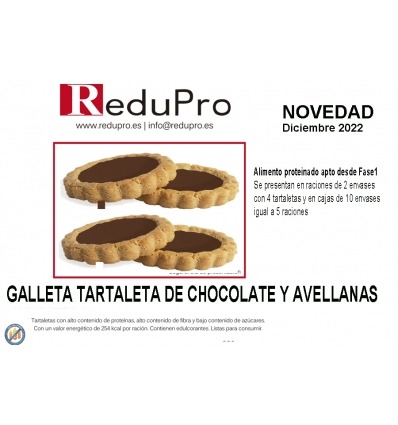 ReduPro Galleta Tartaleta de Chocolate y Vainilla, 2 envases equivalen a 1 ración