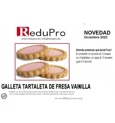 ReduPro Galleta Tartaleta de Fresa-Vainilla, 2 envases igual a 1 ración.