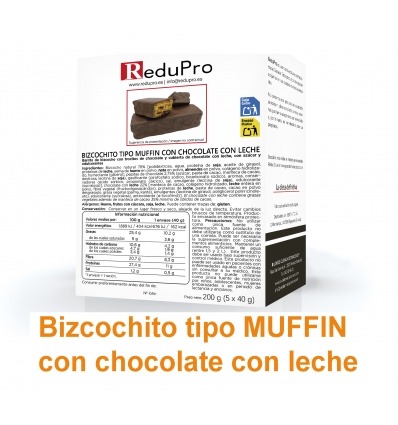 ReduPro Bizcochito tipo MUFFIN con chocolate con leche, caja con 5 unidades