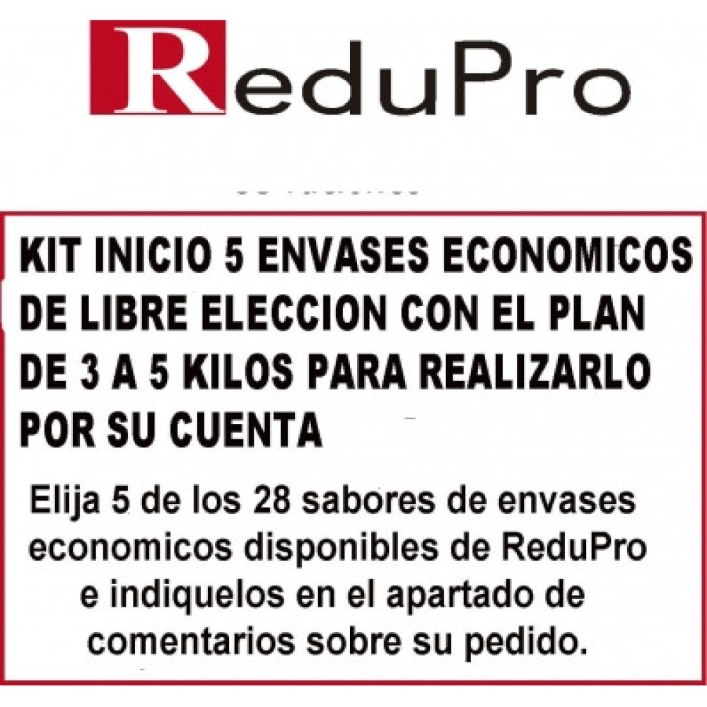 Kit inicio ReduPro 5 envases economicos con plan para perder de 3 a 5 kilos.