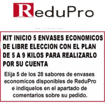 .ReduPro Kit inicio con 5 envases economicos de libre eleccion con plan para perder de 5 a 9 kilos.