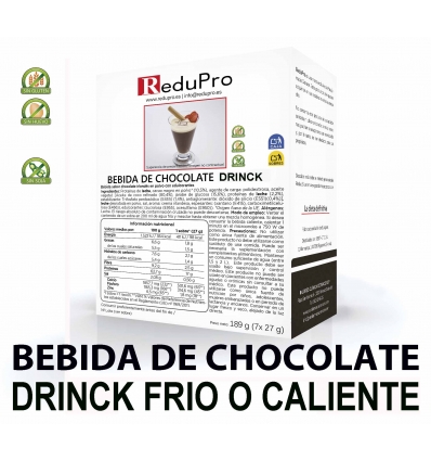 REduPro Bebida de Chocolate DRINCK frio o caliente, caja 7 sobres