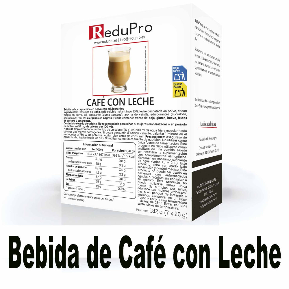 ReduPro Bebida de Café con leche, caja de 7 sobres