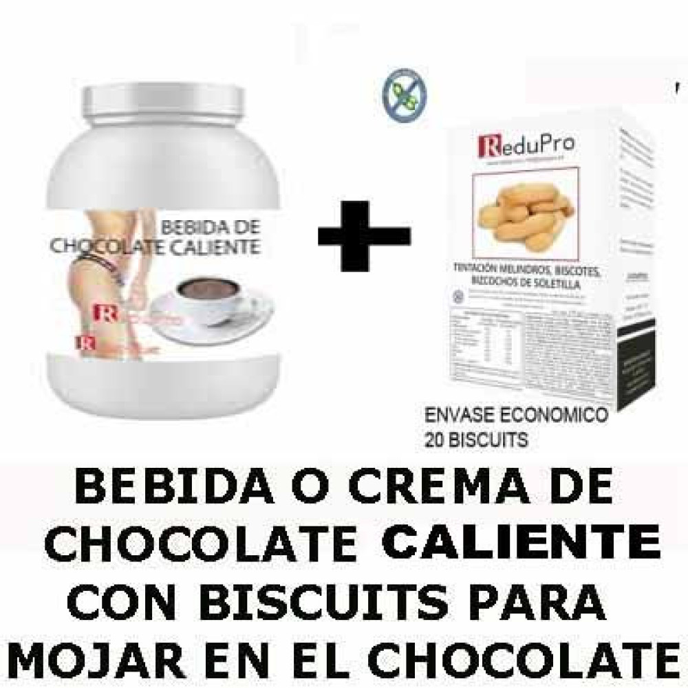 ReduPro BEBIDA O CREMA DE CHOCOLATE CALIENTE + 20 Biscuits para mojar el chocolate.