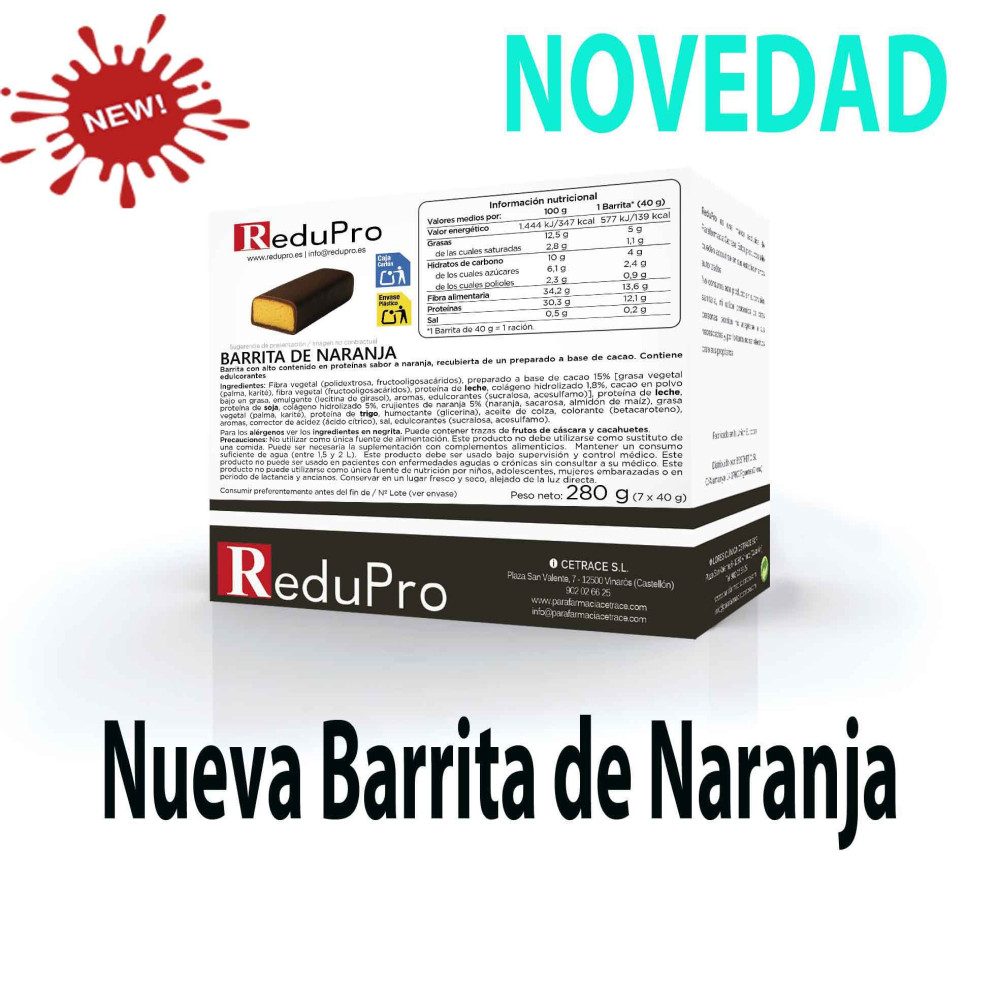 ReduPro Nueva Barrita de Naranja, caja con 7 unidades