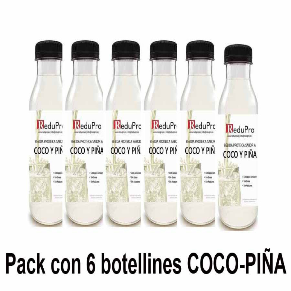 ReduPro BEBIDA PROTEICA sabor a COCO Y PIÑA botellin de 330 mll pack de 6 unidades